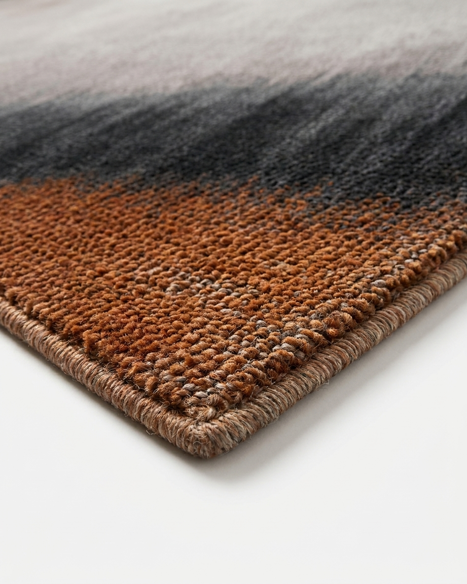 Gradient rug with brown, black, and gray colors on a white background