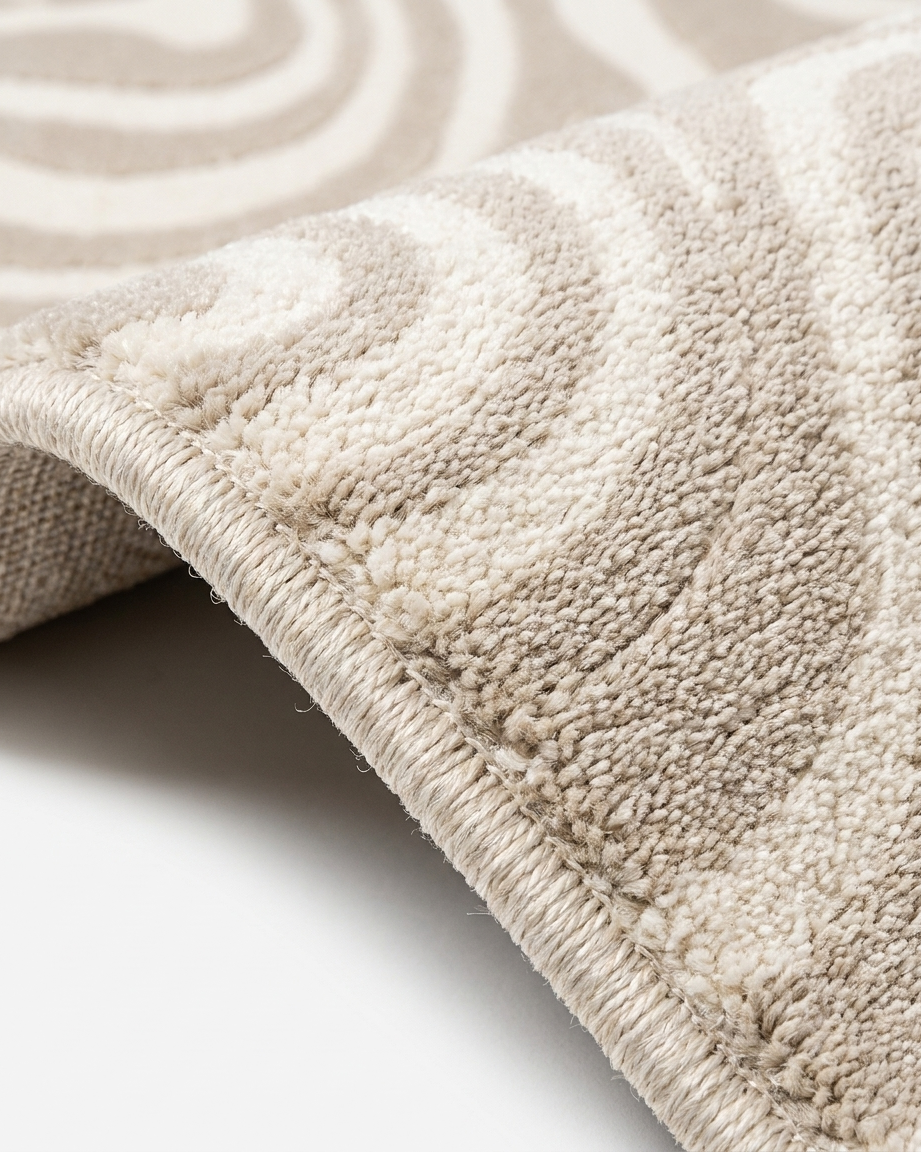 Close-up of a textured beige rug on a light background