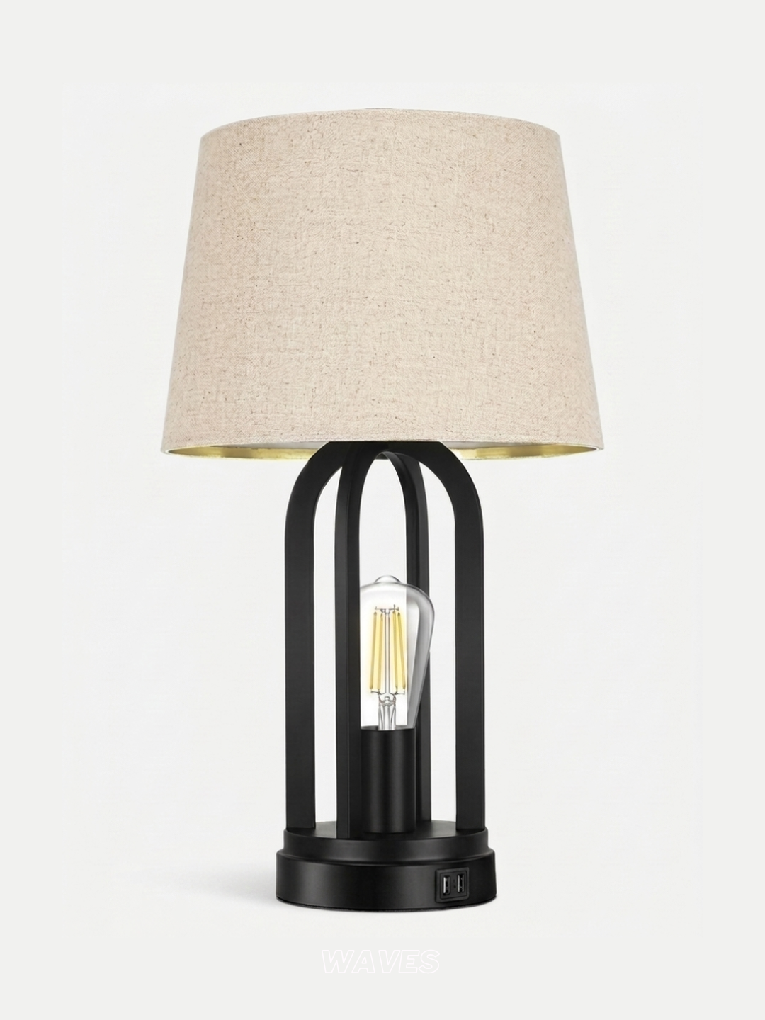 Vigil Lamp, table lamp with steel frame and natural linen shade