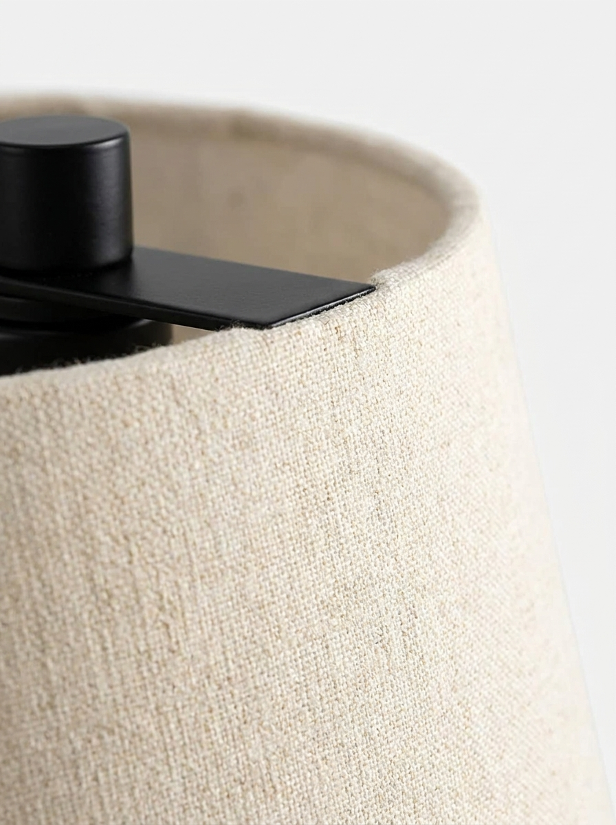 Vigil Lamp, natural linen shade table lamp on steel frame