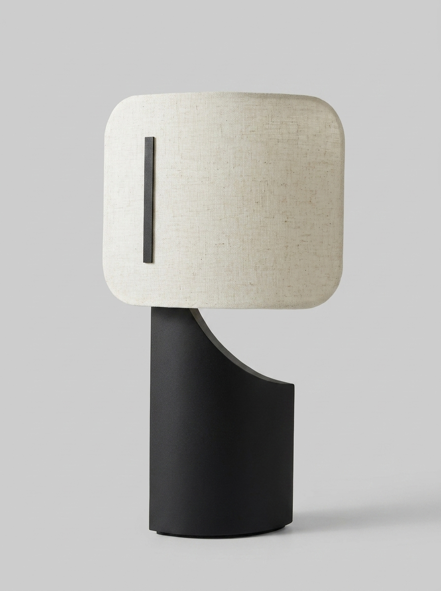 Alvar table lamp with matte black composite base and linen shade