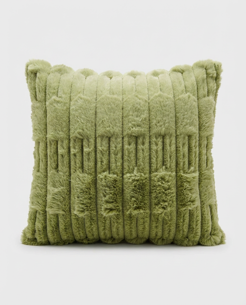 Arlo Ribbed Fur Pillow in Moss Green, ribbed faux fur throw pillow