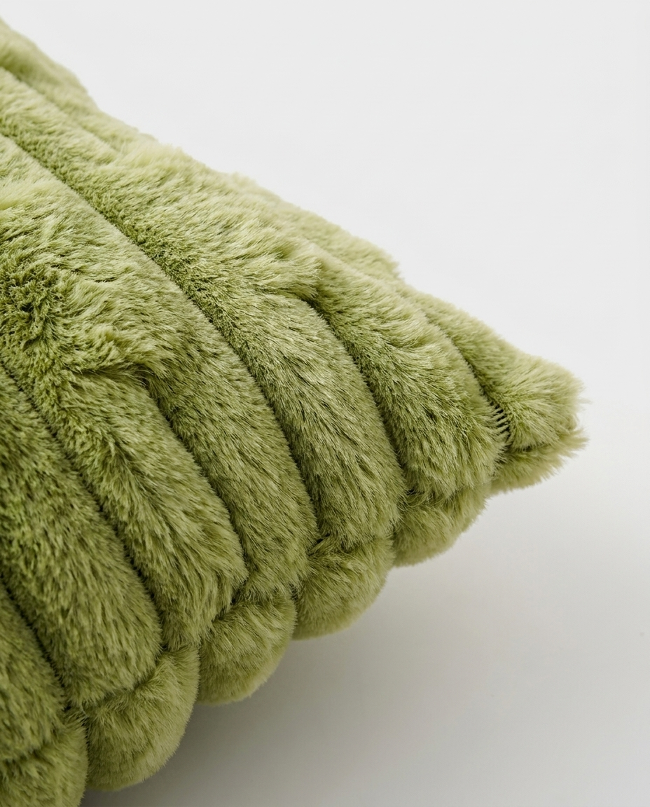 Arlo Ribbed Fur Pillow in Moss Green, alternate view