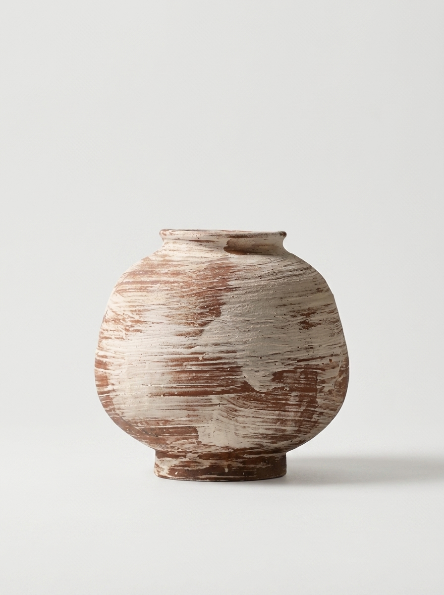 Aska Vase, ceramic vase with a layered striped glaze finish