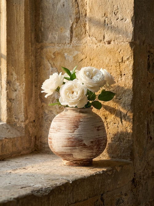 Aska Vase, ceramic vase with striped glaze finish, alternate view