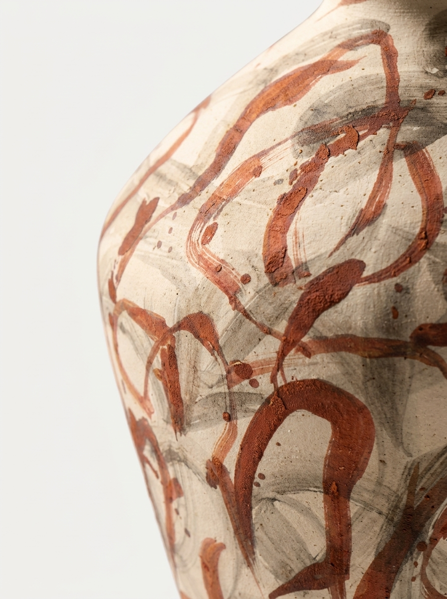Avka Stoneware Vase, stoneware vase with iron-oxide brushwork, alternate view