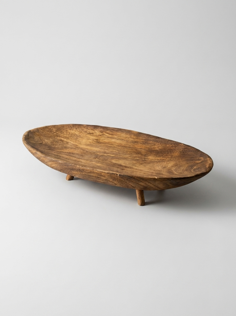 Batl wooden tray in solid paulownia wood with boat-inspired curved silhouette