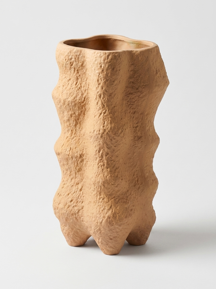 Berg Textured Vessel, high-fired ceramic vessel with a raw mineral-inspired textured surface