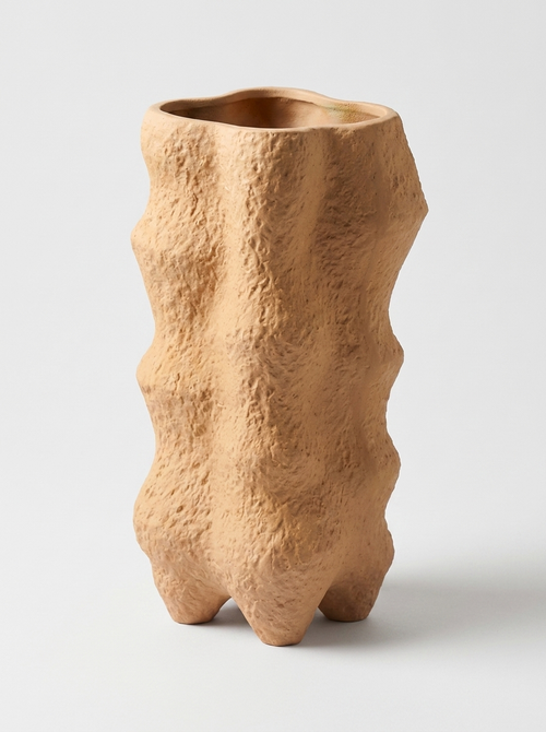 Berg Textured Vessel, high-fired ceramic vessel with a raw mineral-inspired textured surface