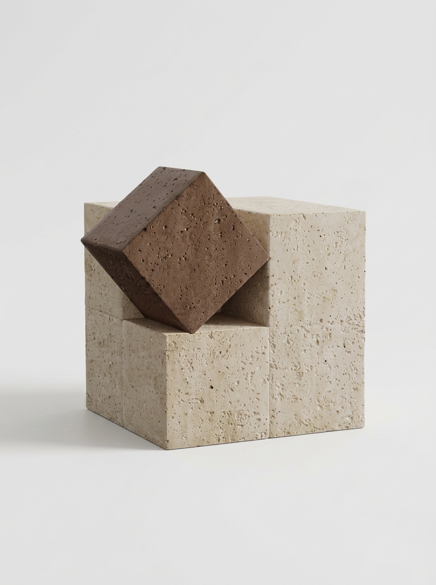Bren stone sculpture in natural limestone, block and cube composition