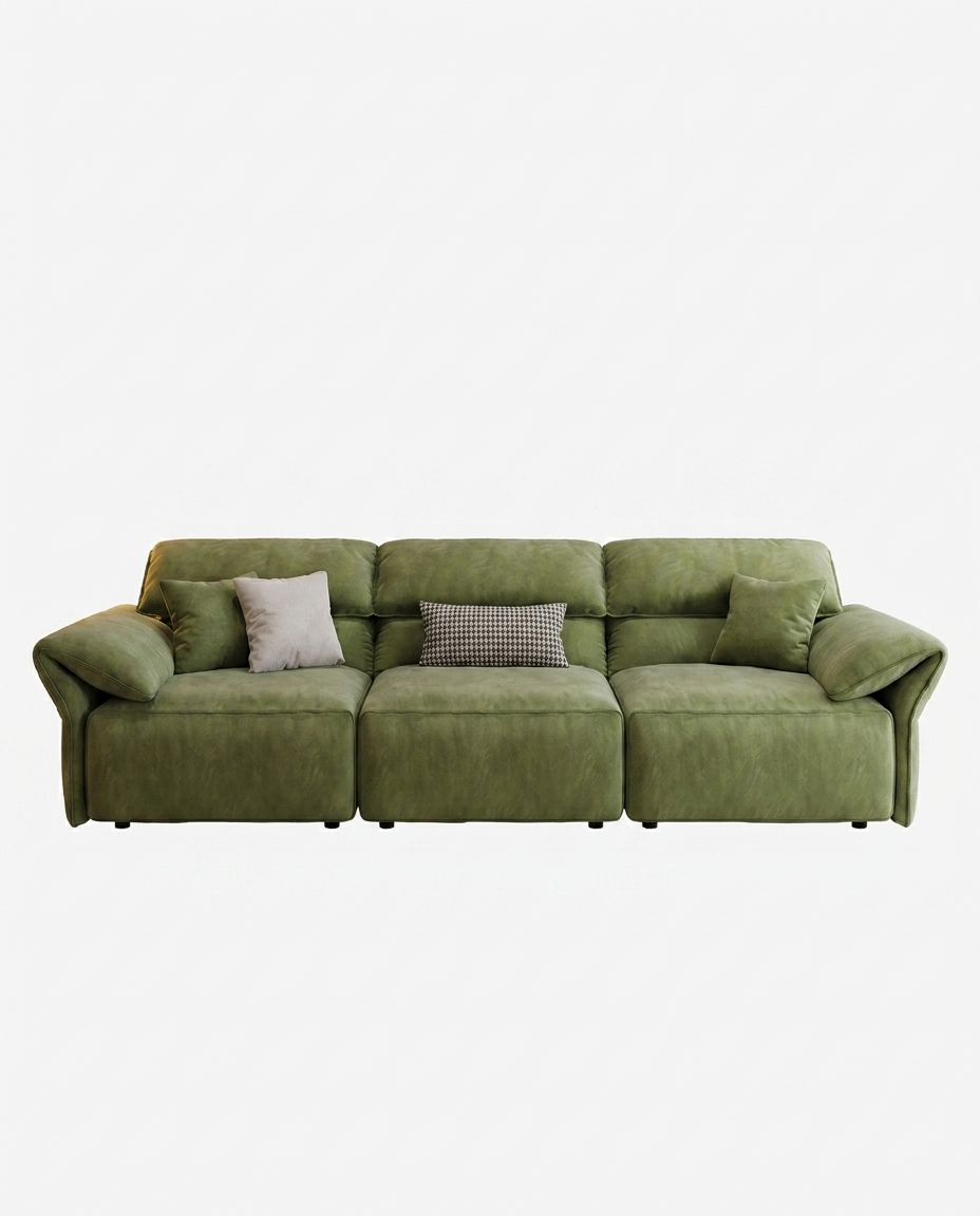 Davn Reclining Sofa in Moss Olive, electric reclining sofa in chenille