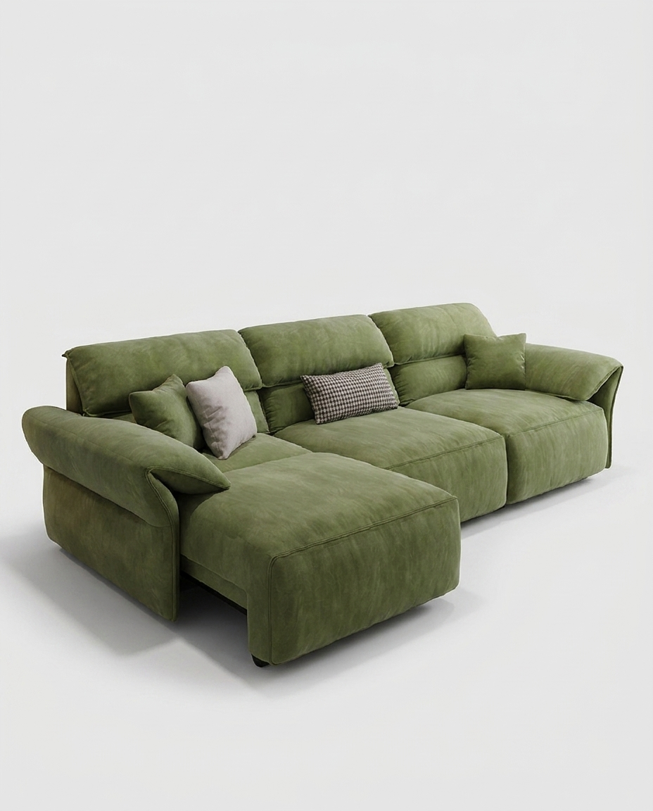 Davn Reclining Sofa in Moss Olive, angled view of sectional