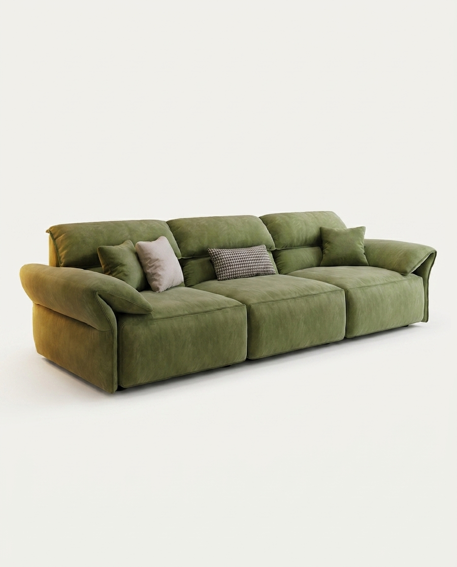 Davn Reclining Sofa in Moss Olive, alternate angle of reclining seats
