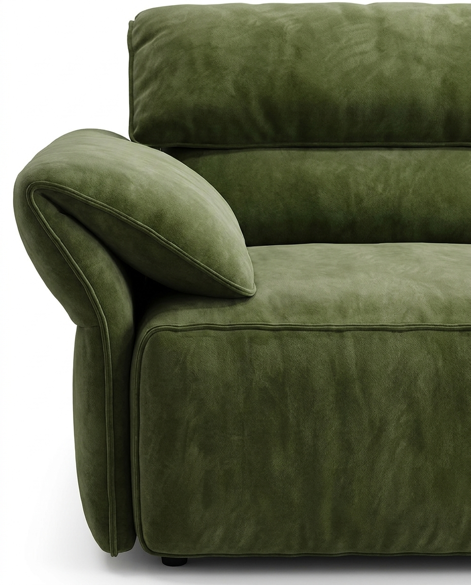 Davn Reclining Sofa in Moss Olive, front view
