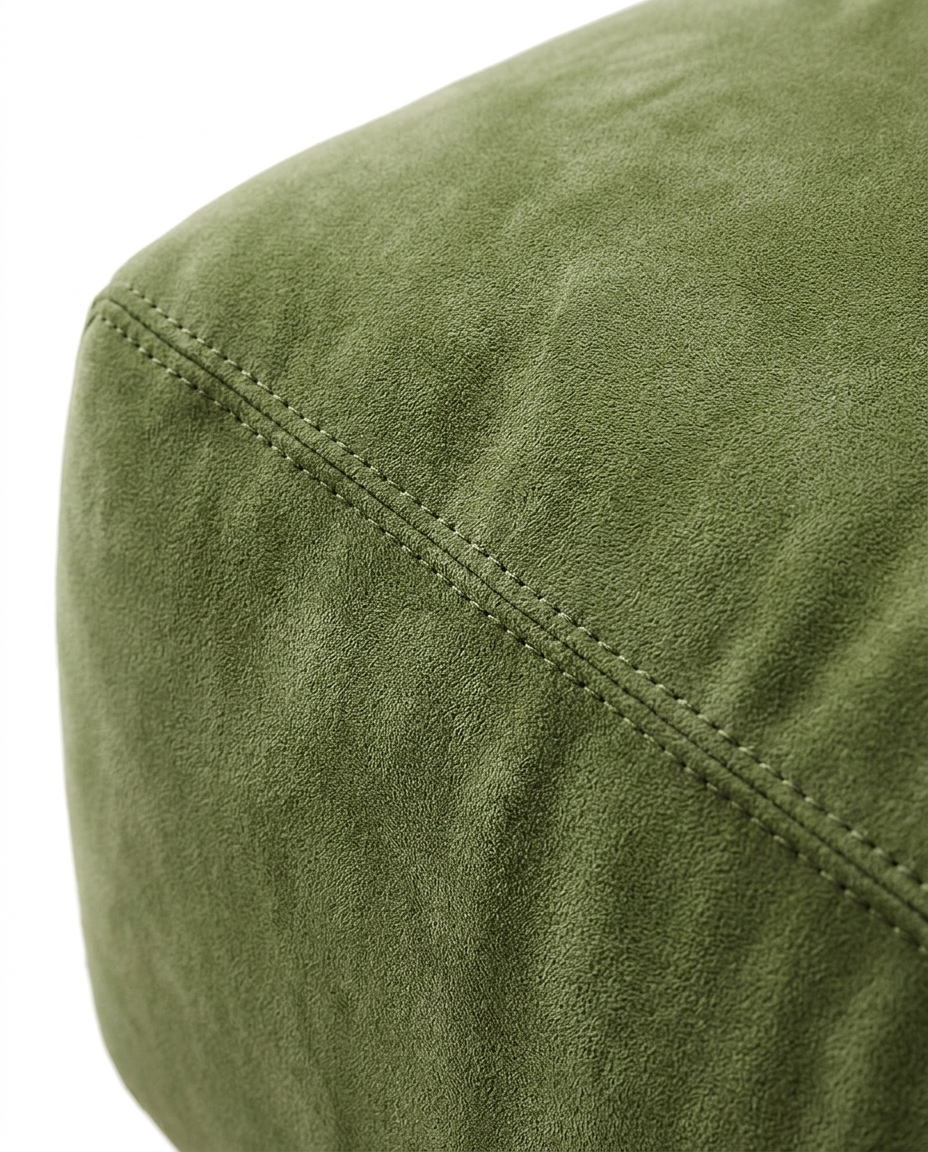 Davn Reclining Sofa, close-up of chenille suede cushion stitching