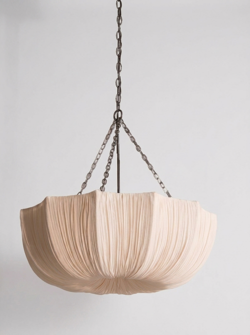 Dimma pendant light with fabric diffuser and dark iron chain suspension