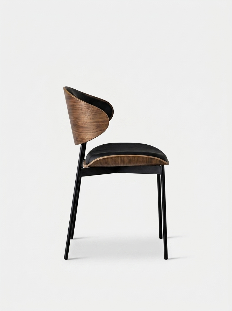 Eik Dining Chair, walnut backrest and black seat, alternate view