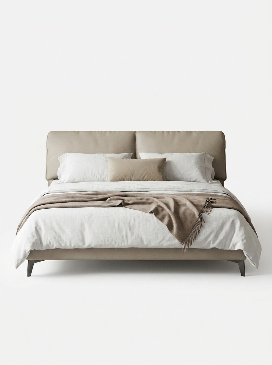 Eldrin Bed, bed in premium Nappa top-grain leather with solid wood frame