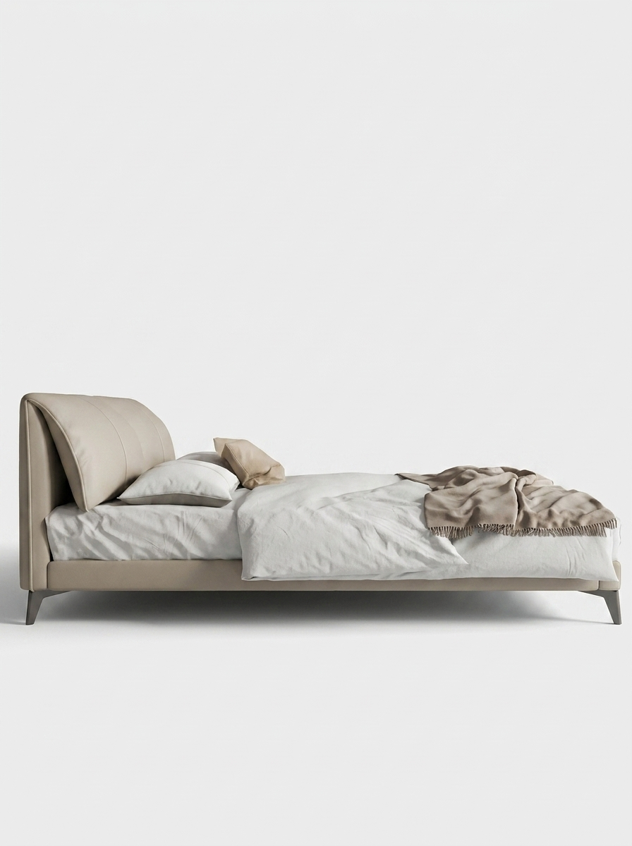 Eldrin Bed, bed in Nappa leather, angled view