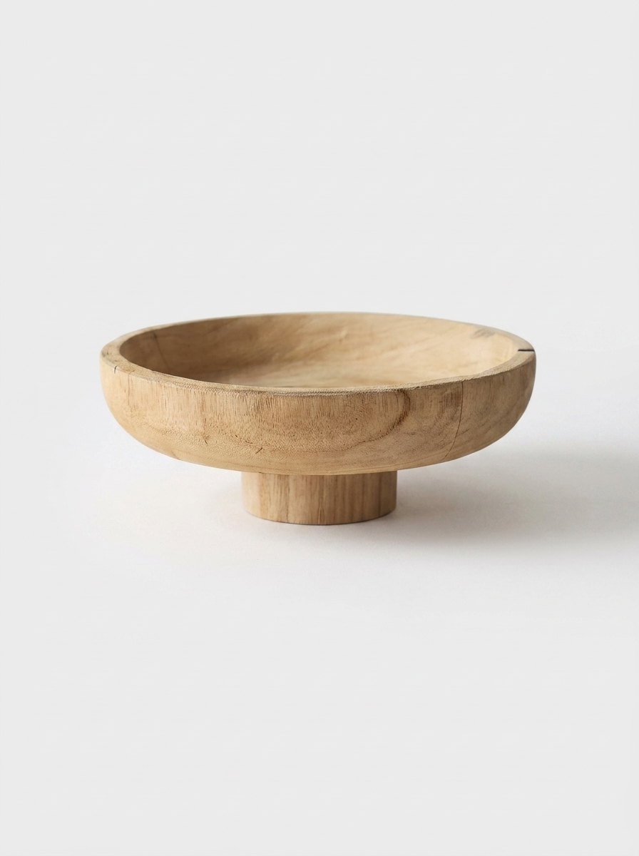 Fata wooden pedestal bowl in solid paulownia wood with elevated base