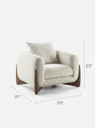 Gray armchair with dimensions labeled on a white background