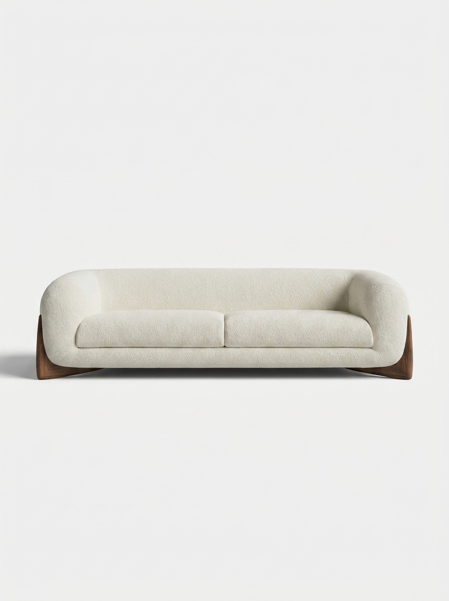 Favn Lounge Sofa in Bone Cream, dense bouclé on solid ash wood base