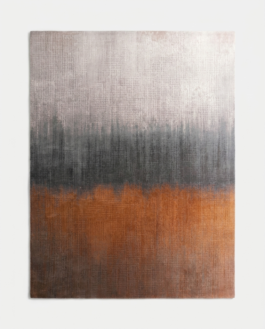 Fohn Gradient Horizon Rug in Terra Horizon, gradient relief rug in wool, bamboo, or Tencel
