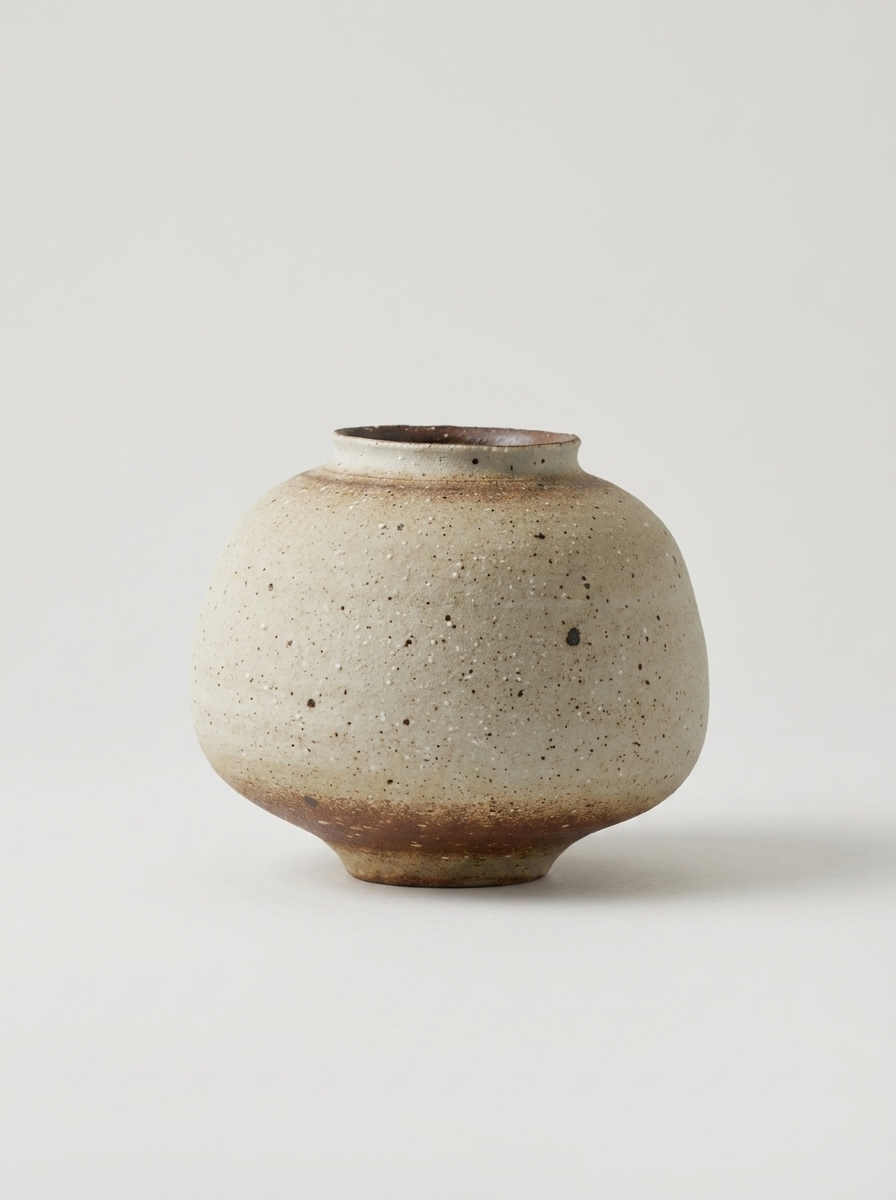 Furu Vase, ceramic vase with a richly textured surface and rust-toned rim accent