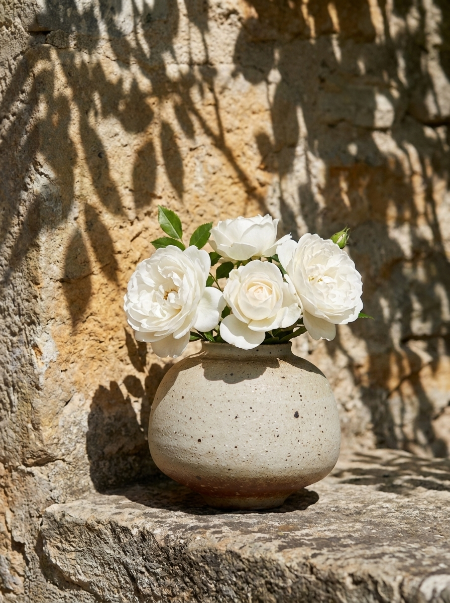 Furu Vase, textured ceramic vase with rust-toned rim, alternate view