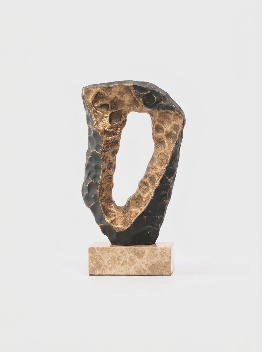 Gloa Sculpture, sculpture in cast metal with antique bronze-and-black patina on marble base