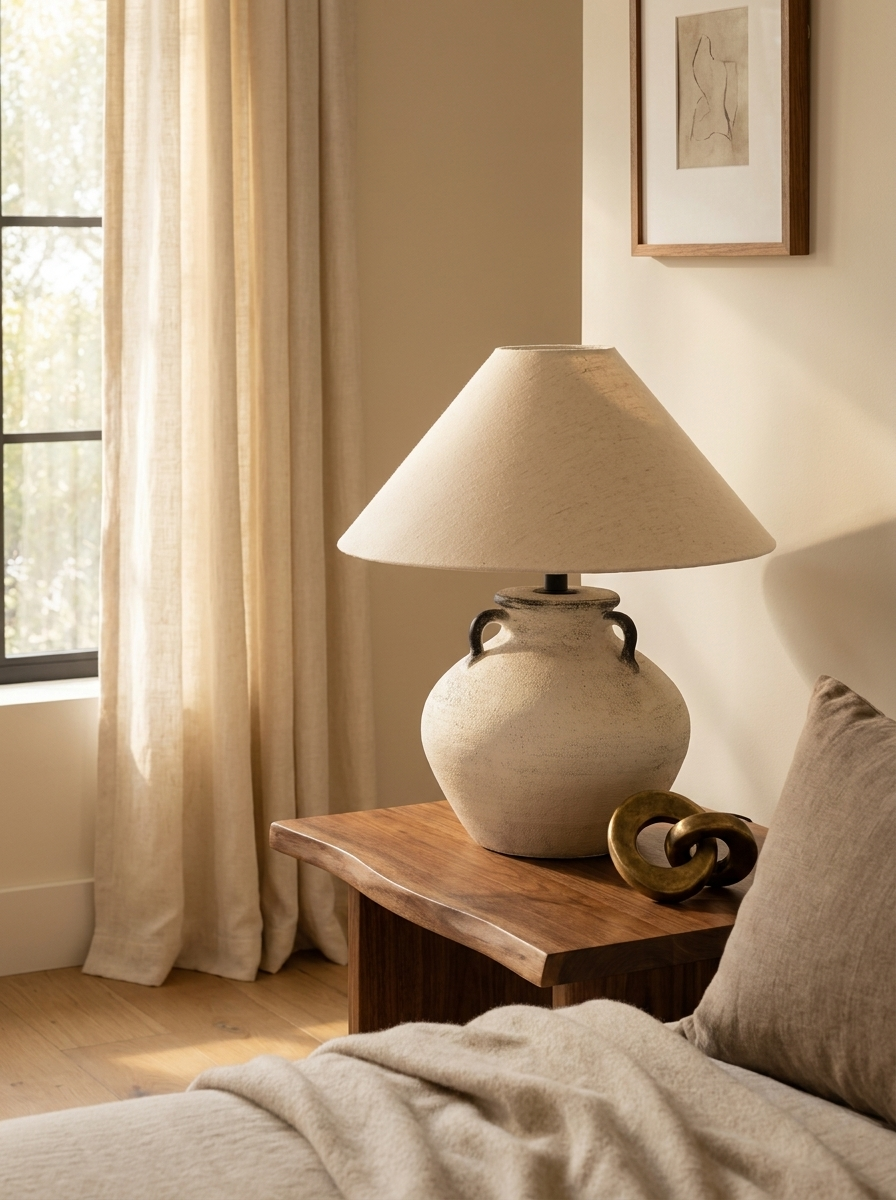Glod table lamp, detail view of ceramic base