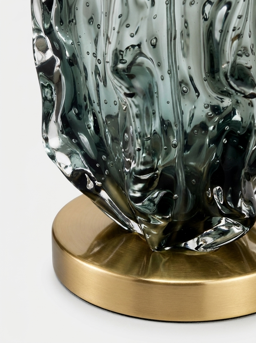 Grono table lamp, close-up detail of pressed glass base