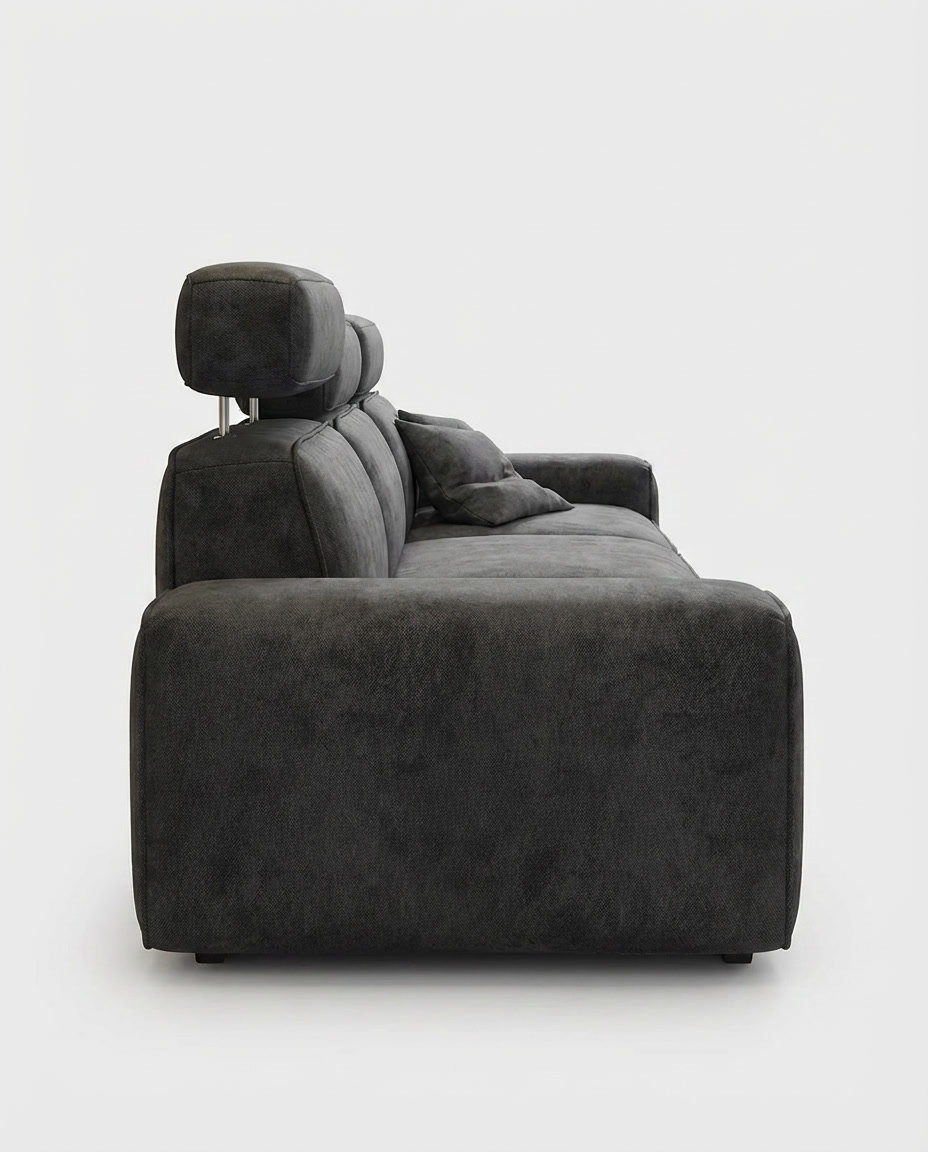 Gusta Sculptural Block Sofa in Obsidian Suede, side view
