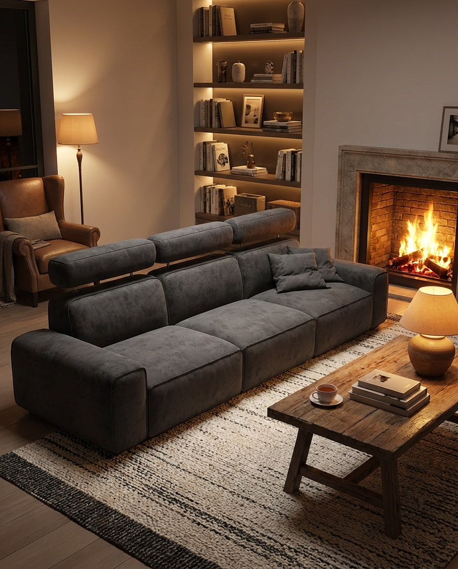 Gusta Sculptural Block Sofa, modular block sofa in technical microfiber upholstery