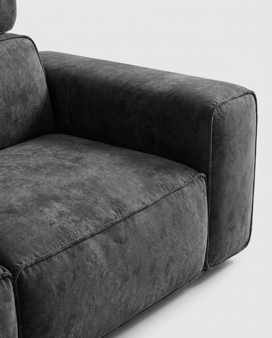 Gusta Sculptural Block Sofa, modular block sofa in technical microfiber upholstery, detail view