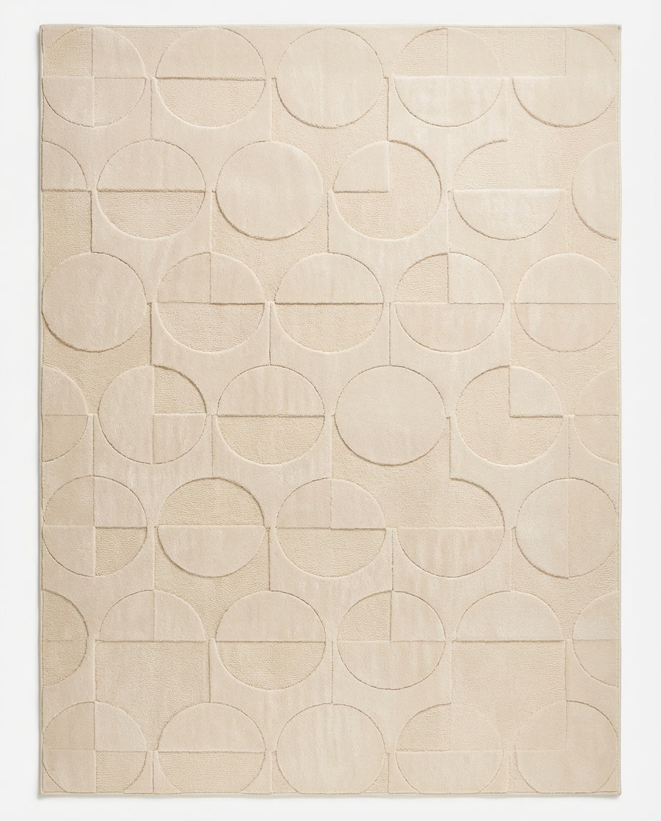 Halo Carved Geometric Rug in Warm Alabaster, carved geometric relief rug