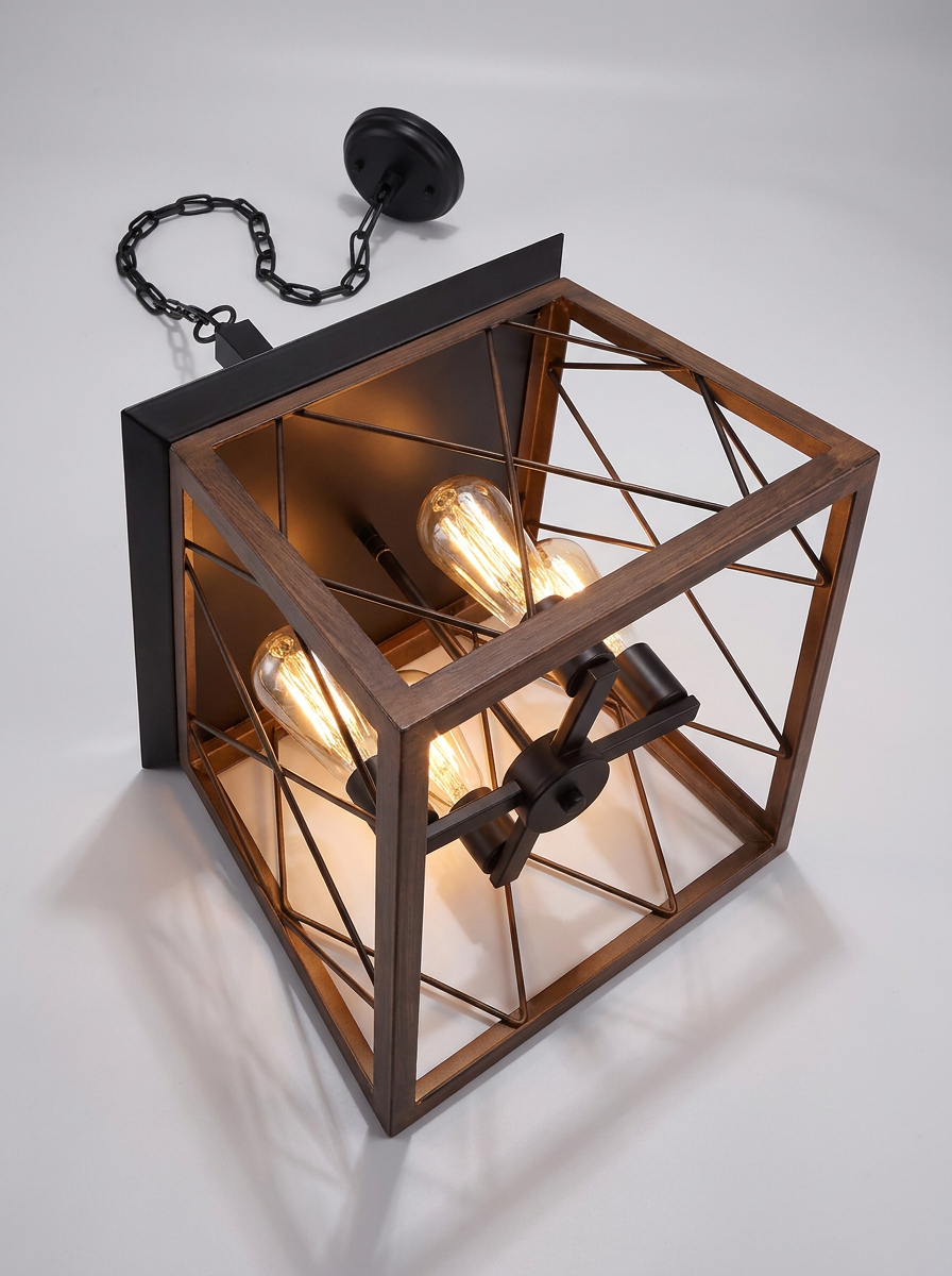 Hern Pendant Light, solid walnut and black steel pendant light with Edison bulbs, detail view