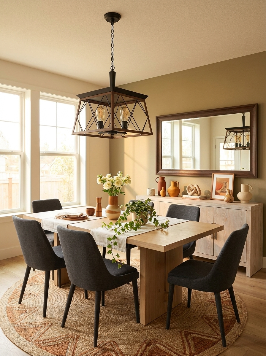 Hern Pendant Light, solid walnut and black steel pendant light with Edison bulbs, alternate view