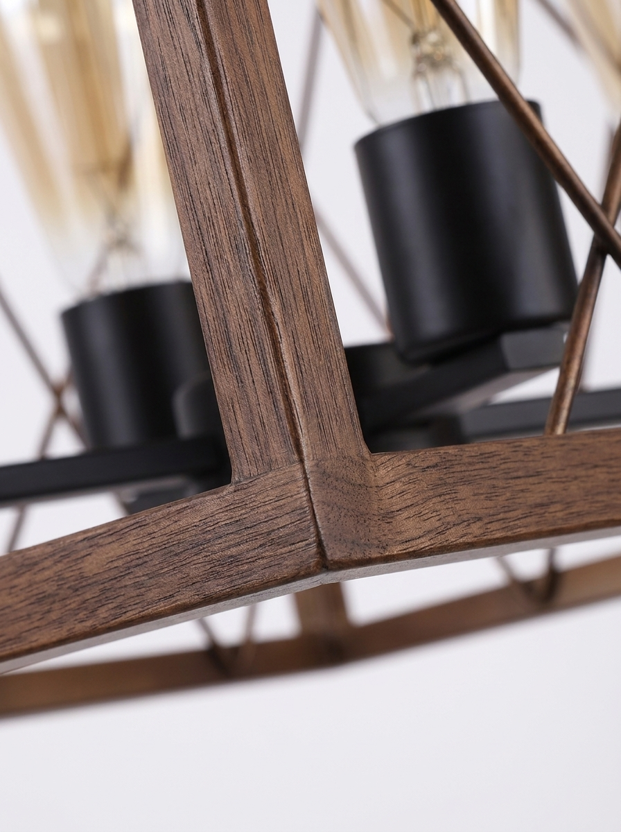 Hern Pendant Light, solid walnut and black steel pendant light with Edison bulbs, detail view