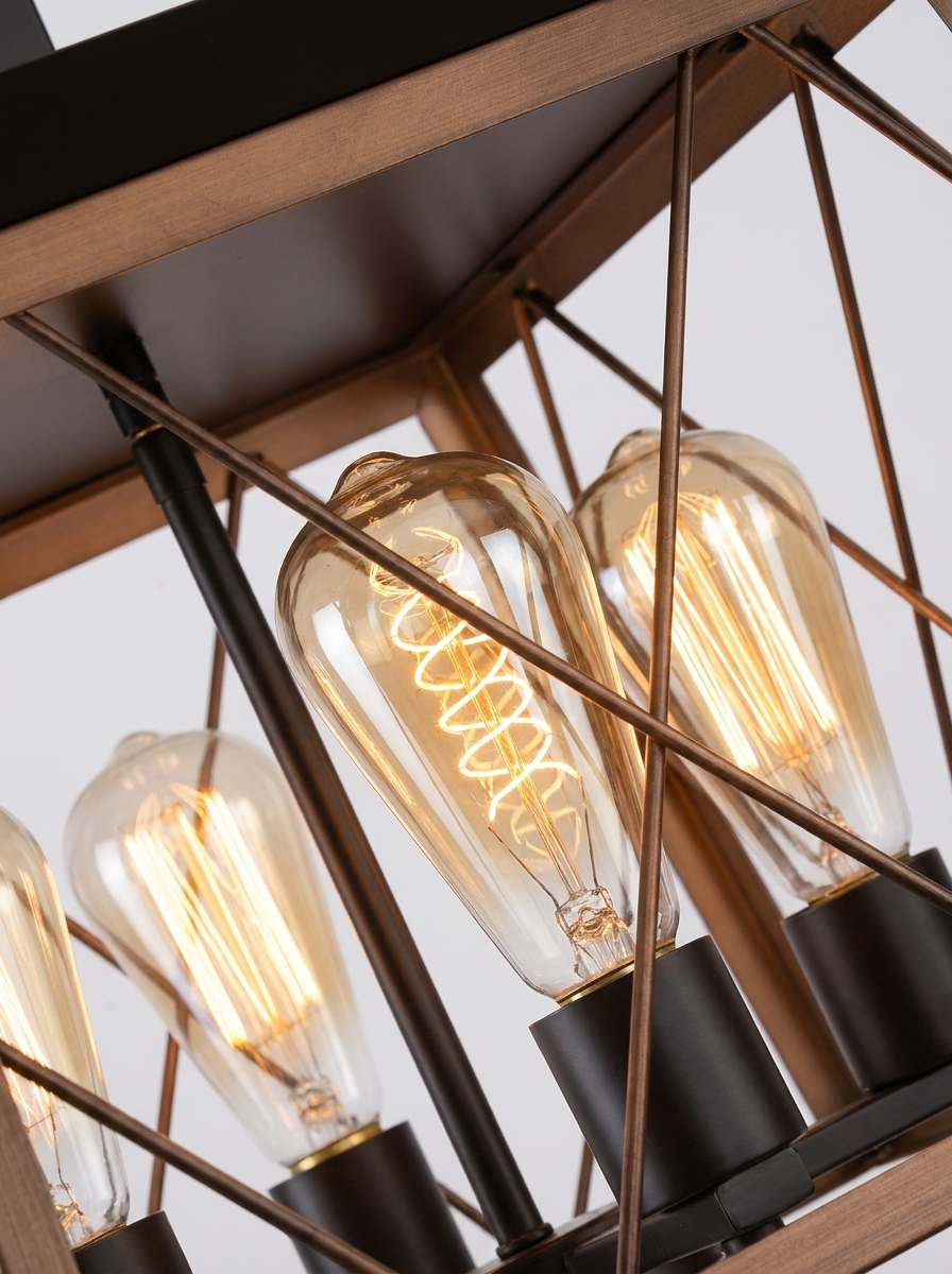 Hern Pendant Light, solid walnut and black steel pendant light with Edison bulbs, alternate view