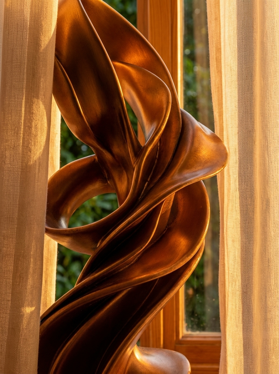 Kelvn Spiral Sculpture, close-up of bronze gold finish