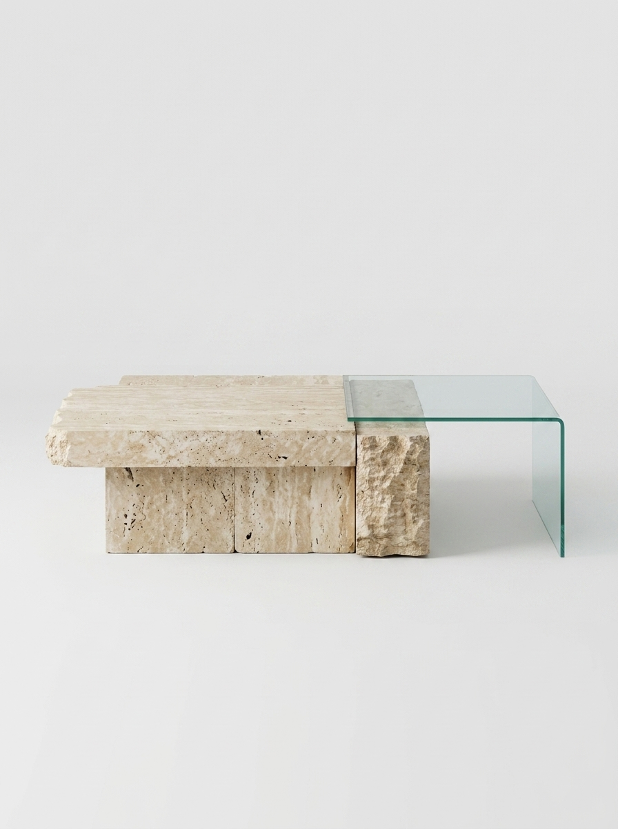 Bruk Natural Travertine & Glass Coffee Table