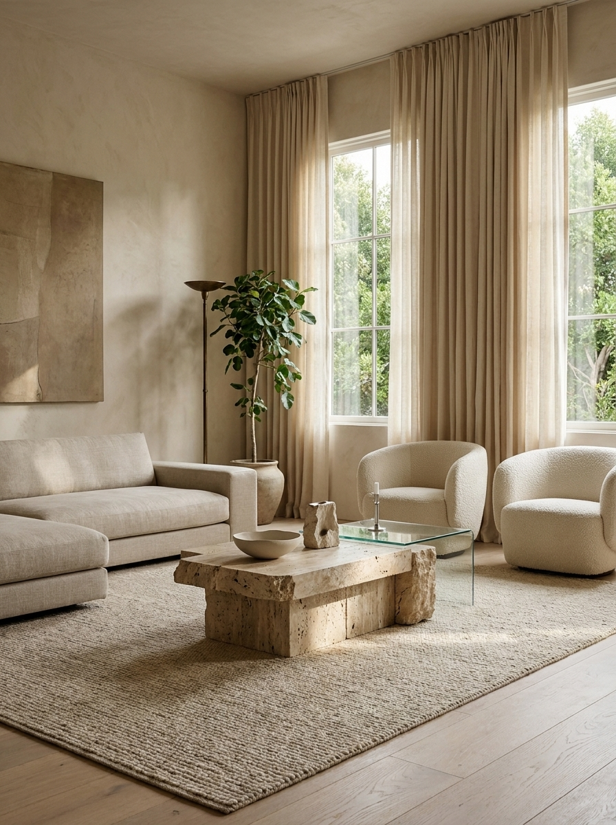 Bruk Natural Travertine & Glass Coffee Table