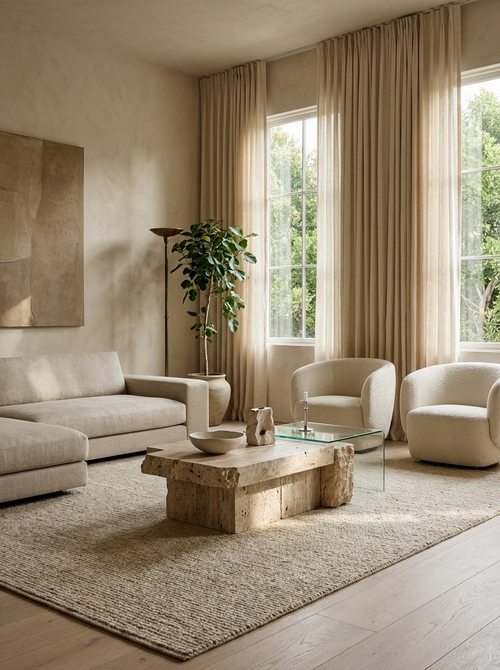 Bruk Natural Travertine & Glass Coffee Table
