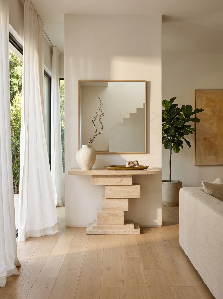 Spir Natural Travertine Console Table
