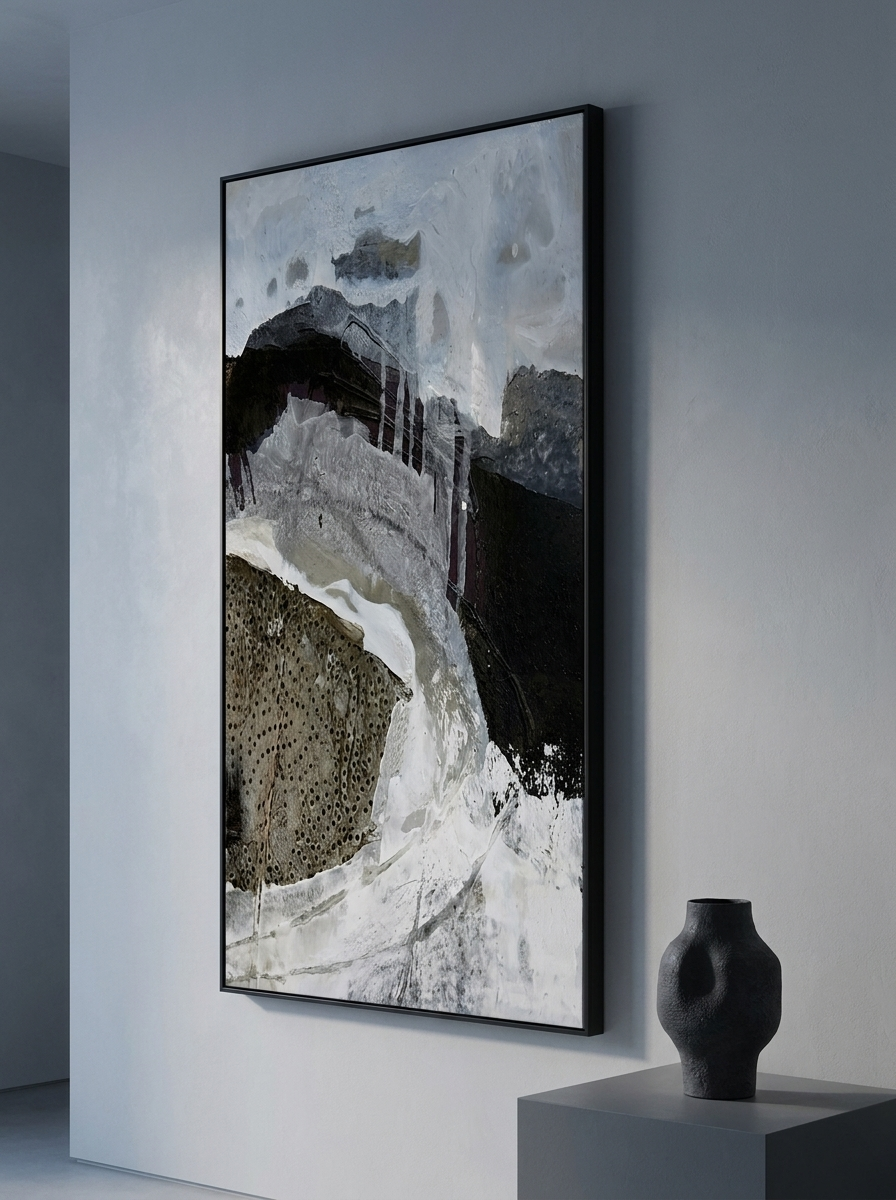 Iskall Canvas, hand-painted monochrome artwork, alternate view