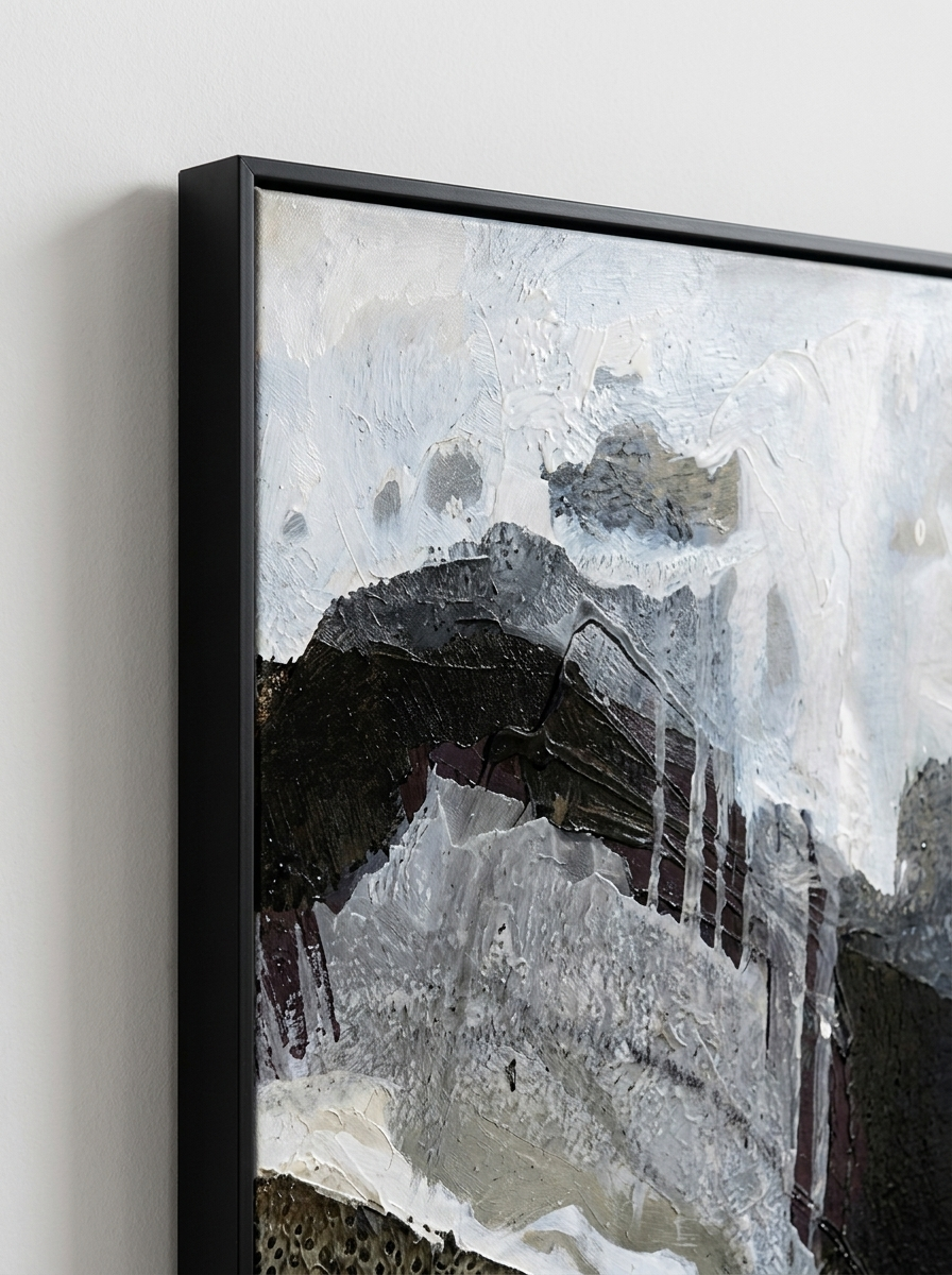 Iskall Canvas, hand-painted monochrome artwork, close-up detail