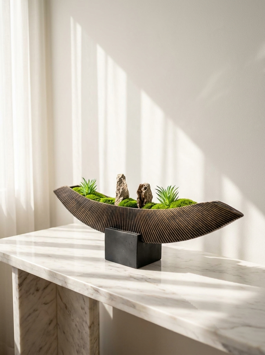 Kairn Zen Planter, textured ceramic planter with faux greenery, alternate view
