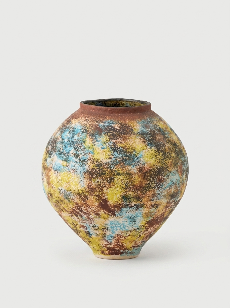 Kelda Ceramic Jar, ceramic jar with a hand-painted layered reactive glaze