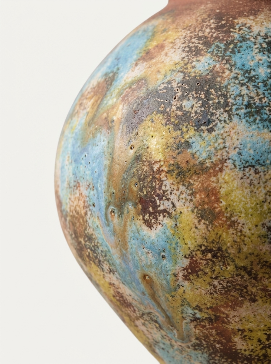 Kelda Ceramic Jar, close-up of hand-painted layered reactive glaze